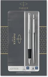 Parker Jotter Duo Gift Set Ballpoint & Fountain Pen Stainless Steel Chrome