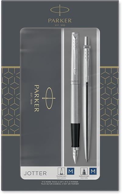 Parker Jotter Duo Gift Set Ballpoint & Fountain Pen Stainless Steel Chrome