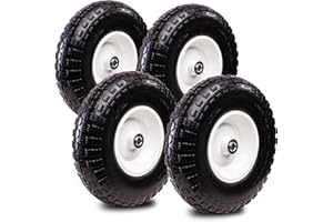 Taifa 4 PCS 13 Inch Solid Flat Free Replacement Tires and Wheels 4.00-6 with 5/8'' Bearing and 2.17'' Offset Hub, Air Less Wheel for Wheelbarrow/Wagon/Hand Truck/Trolley/Garden Scooter etc.