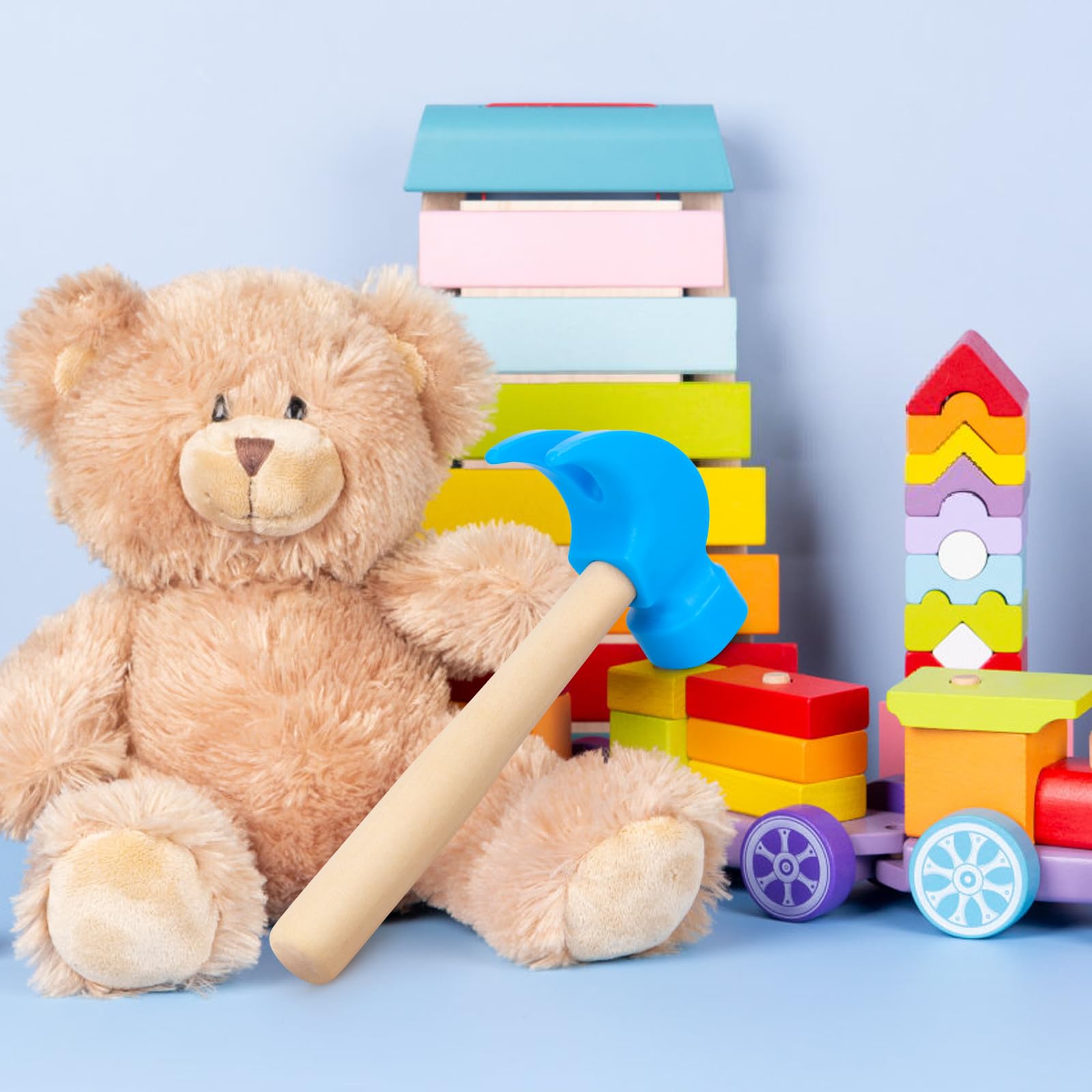 Fowecelt Wooden Hammer Toys Simulation Hammers Maintenance Tools Educational Toys for Kids Birthday Party Games Supplies (Blue)