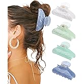 HAIMEIKANG Hair Clip, 4Pcs Acrylic Large Hair Clips in White, Blue, Emerald, Green - Strong Hold Jaw Clips for Thick Thin Hair, Cute Non-slip Claw Clips, Stylish Hair Accessories for Women Girls