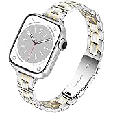 G-ficu Slim Metal Band for Apple Watch Bands for Women 41mm 40mm 42mm-Series 10/11 38mm iWatch Bands, Stainless Steel Thin Dressy Fancy Strap for Apple Watch Series 10 9 8 SE 7 6 5 4 3-Silver Gold