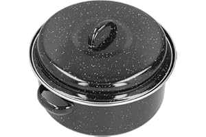 Tnfeeon Roasting Pan with Lid Enamel Iron Round Oven Cookware for Turkey Chicken Baking Meat Bread Features Even Heat Distrib