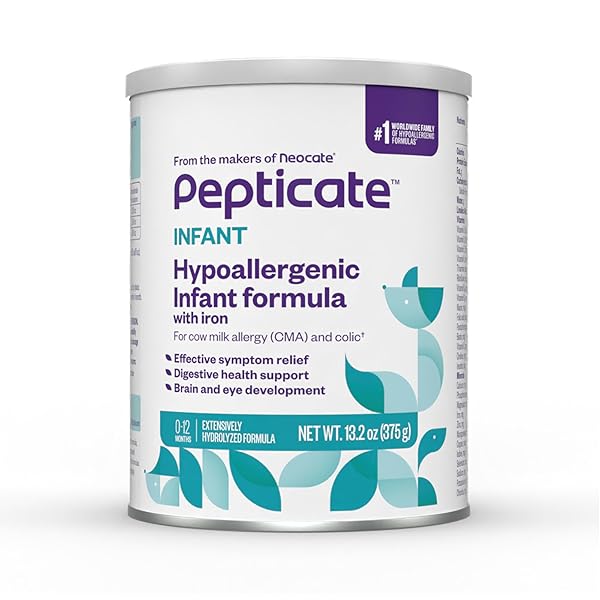 PEPTICATE BABY FORMULA, HYPOALLERGENIC POWDERED INFANT FORMULA FOR COW MILK ALLERGY, WITH OMEGA 3 DHA, ARA, IRON & PREBIOTICS, 13.2OZ