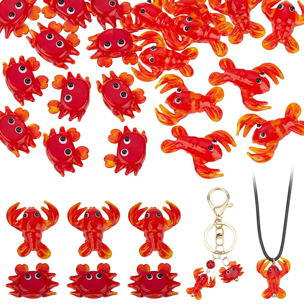 Photo 1 of NBEADS 16 Pcs 2 Styles Handmade Lampwork Beads, Sea Animal Beads Crab Bumpy Beads for DIY Jewelry Making Bracelet Necklace Earring Crafts, Red