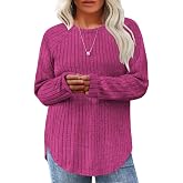 Eytino Plus Size Tunic Tops for Women(1X-5X) | Crewneck Long Sleeve,Curved Hem,Ribbed Knit Blouses,Casual Daily Wear Shirt,Fall Lightweight Sweaters