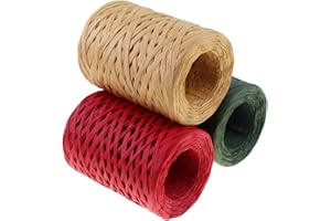 CREATRILL Raffia Ribbon Red Green Natural 3 Rolls 1080 Feet, 360 Feet Each Roll, Paper Twine Wrapping Ribbon for Christmas