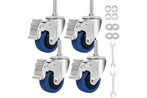 AOCHENLY Caster Wheels, Heavy Duty Castors Soft TPR Casters American Size 1/2''-13x1-1/5" Swivel Threaded Stem Castors Dual Locking Casters with Brakes (1/2''-13x1-1/5",3 Inch)