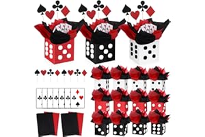 WinnerWhy 12 Sets Casino Party Decorations Themed Table Centerpieces Casino Night Table Party Toppers with White, Black, Red Dice Box Poker Cutouts and Sticks for Night Decor Birthday