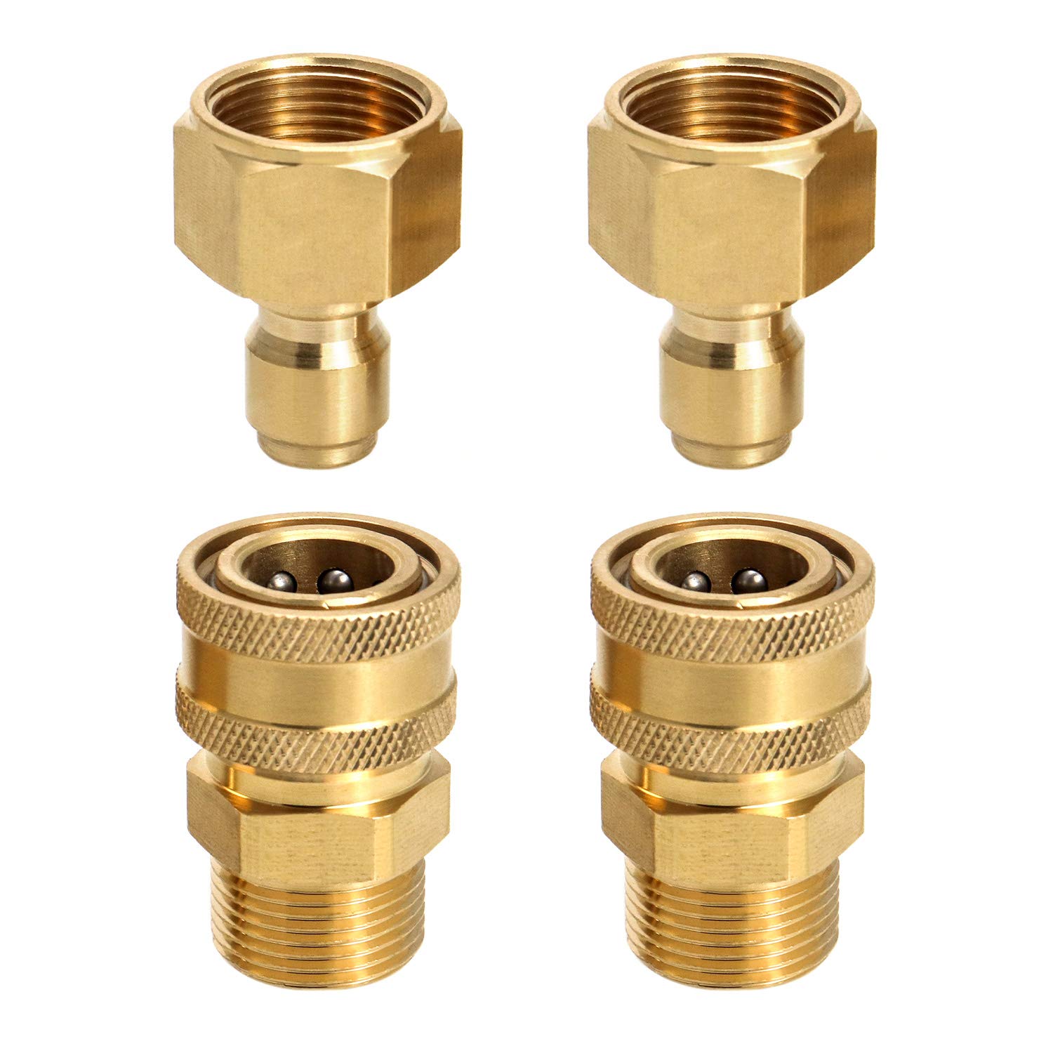 QWORK 2 Pcs Brass Pressure Washer Quick Coupling M22 3/8" Quick Connect Adapter Car Spray Gun Fitting