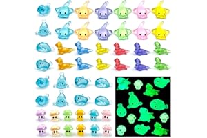 Alshurlife 60 Pcs Luminous Mini Resin Figurines, Tiny Mushrooms Glow in The Dark Mini Lizards Seals Manta Ray Figurines for Garden Miniature Landscape, Outdoor & Home Decoration, Aquarium Decoration