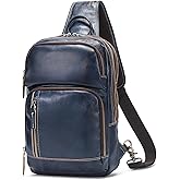 LANNSYNE Full Grain Leather Sling Bag For Men, Crossbody Bag fits 12.9" iPad Crossbody Chest Daypack