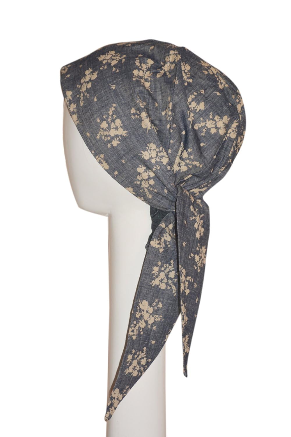the headscarves chemo scarves floral denim grey (buy 1 get 1 sleep cap free)