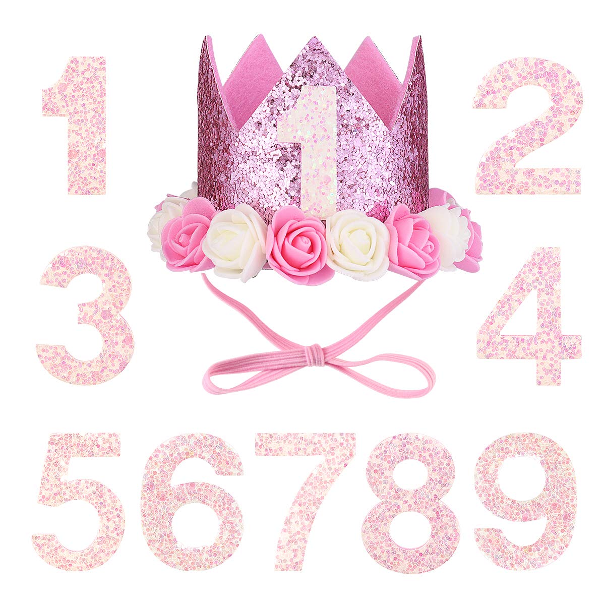 POPETPOP Dog cat birthday party hat birthday number tiara crown party accessory headwear 1-9 (pink number) 商 称