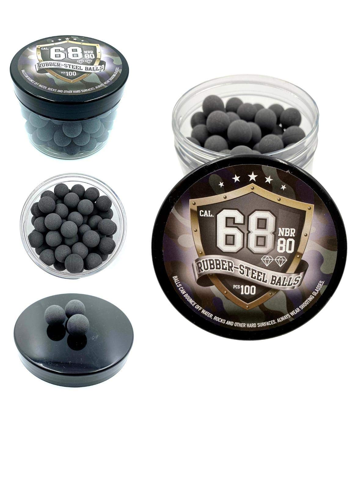 100 x Premium Hard Mix Rubber Steel Balls Paintballs Reballs for Shooting Training Self and Home Defense Pistols in 68 caliber