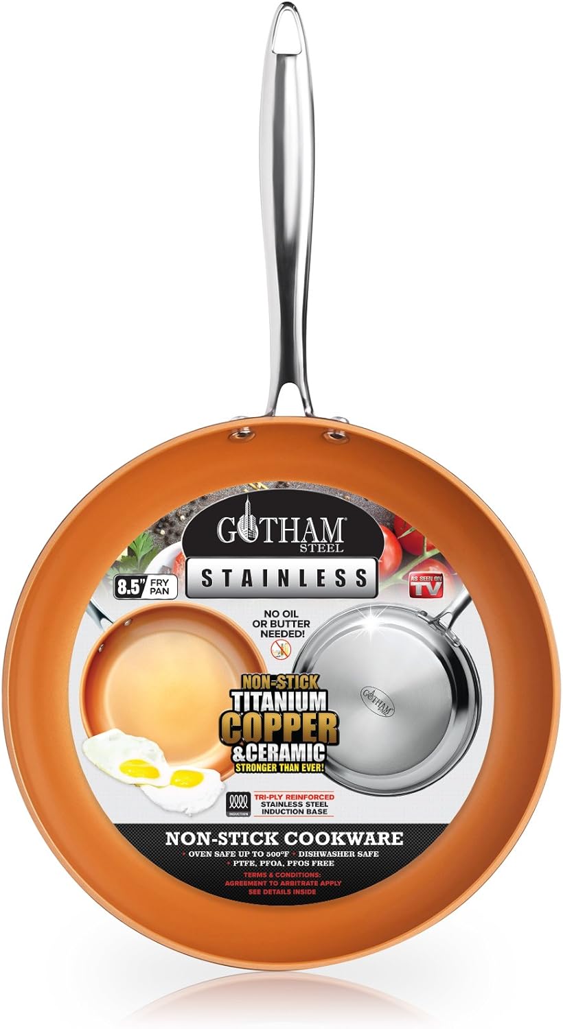 Gotham Steel Triple Ply Reinforced Stainless Steel Frying Pan, 8.5": Kitchen & Dining