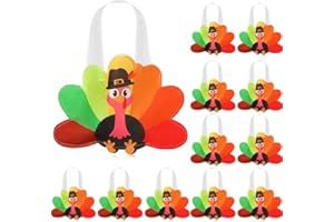 Silkfly 12 Pcs Thanksgiving Turkey Gift Bags Non Woven Reusable Autumn Goodie Candy Tote Bag with Handles Fall Party Favors for Thanksgiving Party supplies (Turkey)