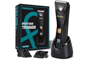 PRITECH Body Hair Trimmer for Men - Waterproof Pubic Hair Ball Trimmer, Ceramic Blade Body Shavers for Men with USB-C Charging, Wet & Dry Use & Nick-Free Design, Sensitive Skin Safe (Black)