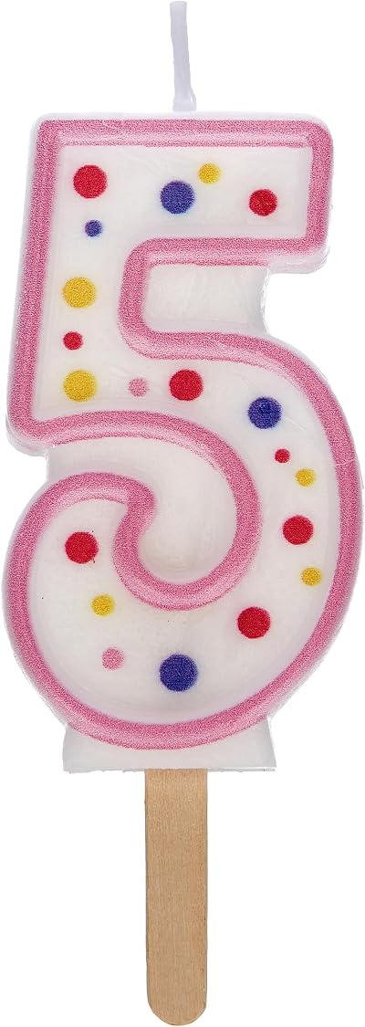 PME CA085 Pink Number 5 Candle 63 mm On Wooden Stick Cake Topper