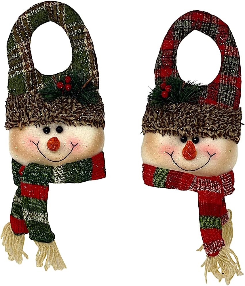 Wreath Hangers - S/2 Snowmen Door Knob Wall Room Hangers Soft Plush Fabric Christmas Winter Holiday Decorations Home Business (Snowmen Hangers)