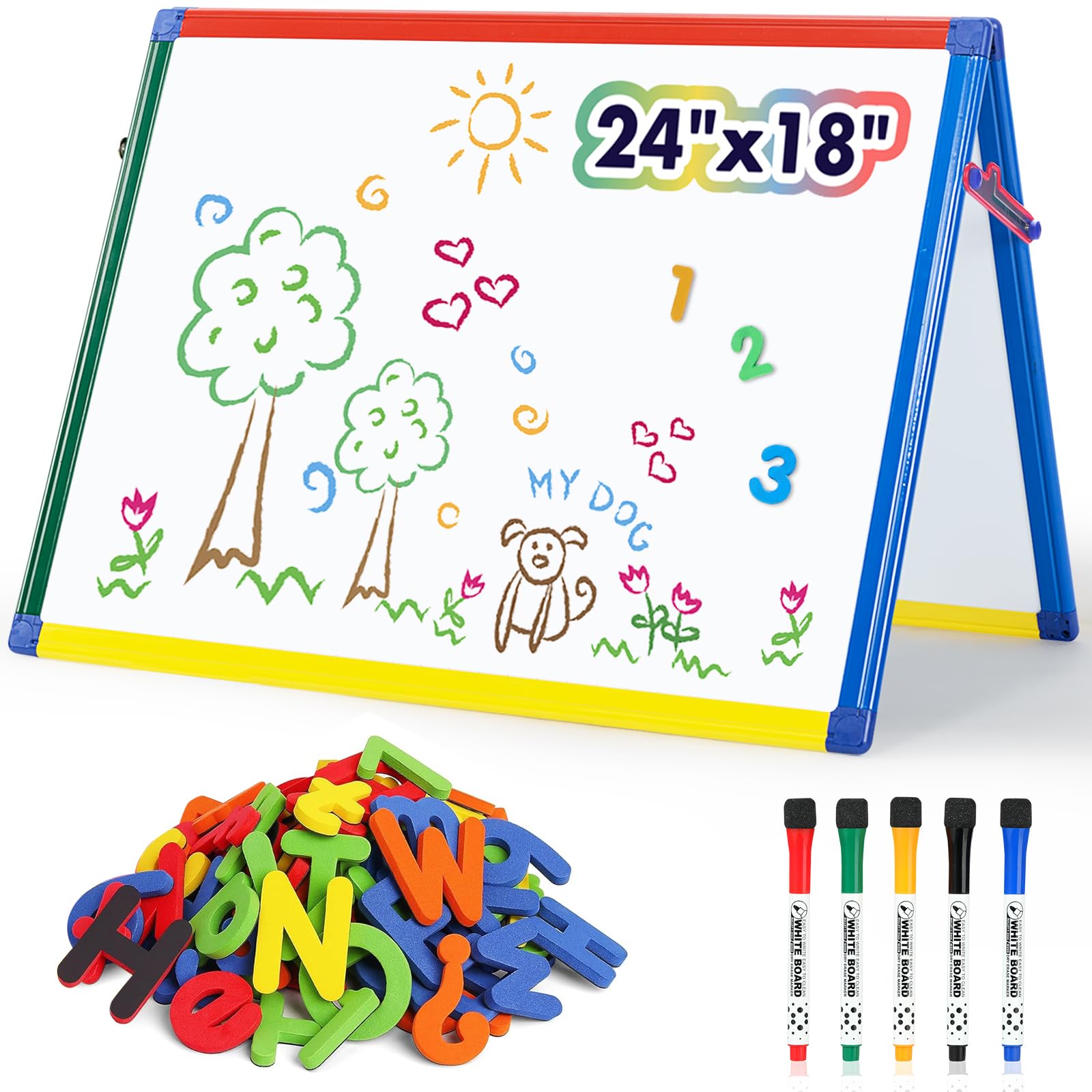 Swansea A2 Magnetic Tabletop White Board Double Sided Dry Erase Board Desktop Kids Whiteboard for Home Schooling with Marker and Magnets,60x45cm