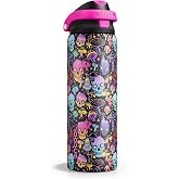 Encool SwiftSip Insulated Stainless Steel Water Bottle with Straw - Leak Proof Sports Water Bottle for School, Travel, Keeps Cold All Day, One-Touch Flip Lid, BPA-Free, 32 oz, Trippy Skulls