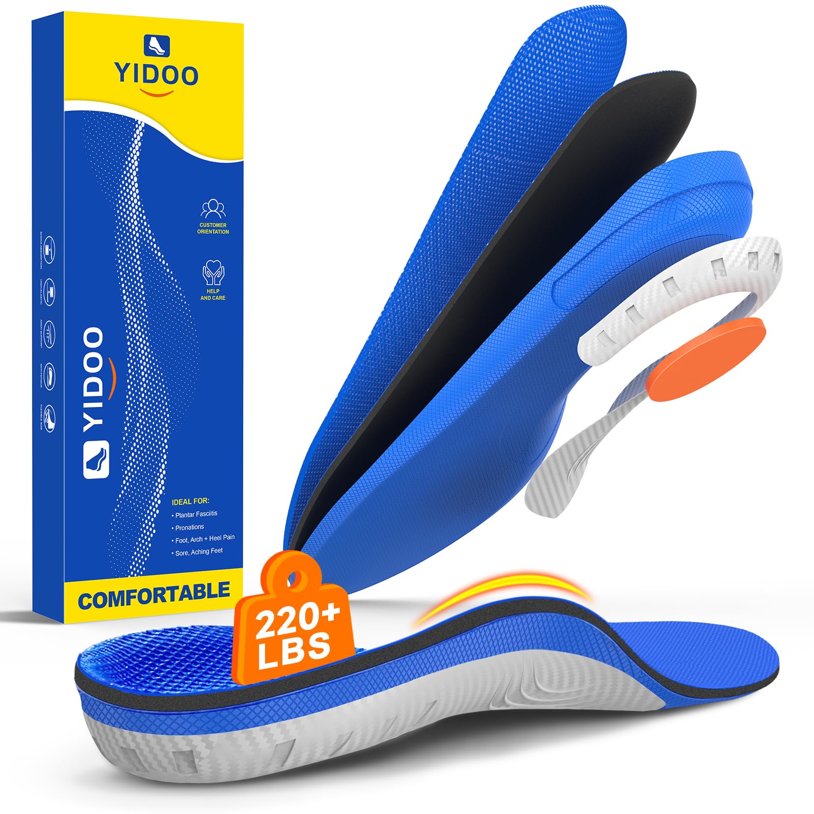 Photo 1 of 220+lbs Plantar Fasciitis High Arch Support Insoles Men Women-Orthotics Shoe Inserts Flat Feet Pain Relief,Work Sneakers Shoe Insoles -Standing All Day Heavy Duty Support,S (M 7-8/WM 8-9)