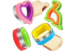 HINZER Sandwich Cutter and Sealer Set 4 Pcs Bread Decruster Sandwich Cutter Pancake Maker Heart Square Circle Dinosaur Shape 
