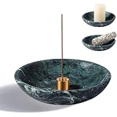Koville Natural Marble Incense Holder, Incense Holder for Sticks with 9 Holes, Handmade Incense Burner Ash Catcher for Meditation Yoga SPA, Balsam Fir/Palo Santo/Sage/Cone (Green)