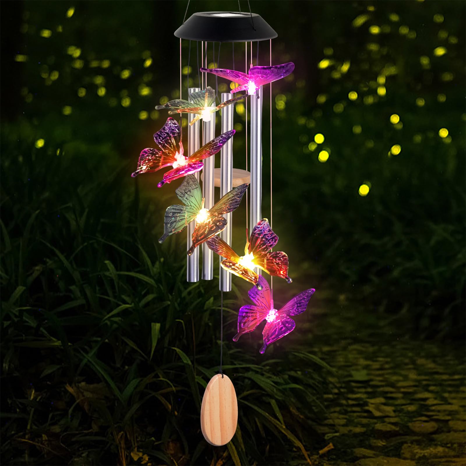 Photo 1 of Butterfly Decorative Mobiles Gifts, Solar Butterfly Wind Chimes, Gifts for Mom, Women, Grandma, Garden Courtyard Lawn Decor, Thanksgiving Gift