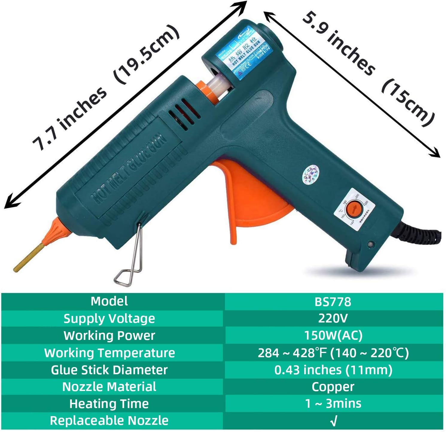 Full Size Hot Glue Gun, 150 Watts with 6 Copper Nozzles Temperature Adjustable Craft Repair Tool Professional Melting Glue Gun DIY Thermo Tool Include 5Pcs Highly Viscous Glue Sticks Luxury Set: Arts, Crafts & Sewing