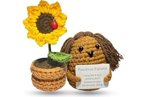 JoyChoi 2PCS Sunflower Gifts for Women - Mini Funny Positive Potato Crochet Doll and Handmade Sunflower Pot for Home, Office, or Car Desk Decoration