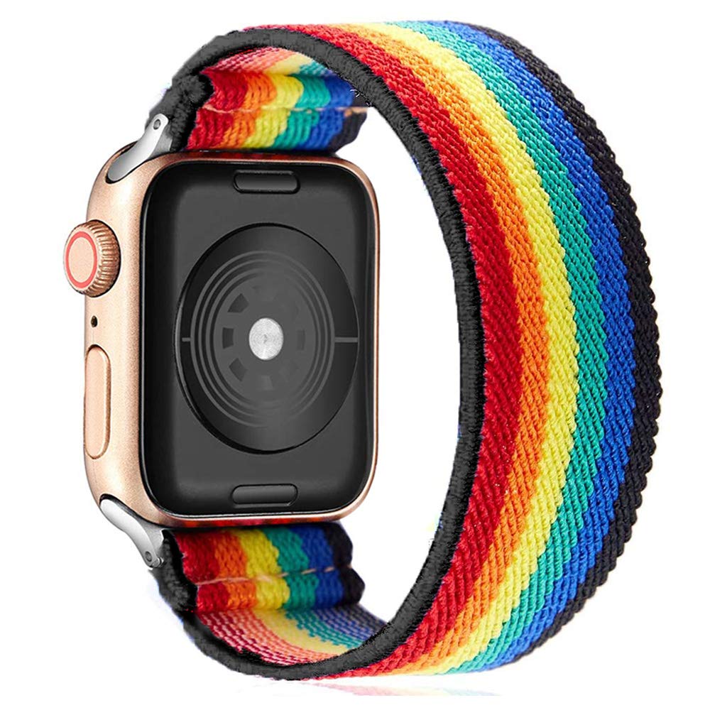 Stretchy Band Compatible with Apple Watch Strap Scrunchies Elastic 38mm/40mm/41mm/42mm/44mm/45mm/49mm Retro Pattern Printed Replacement Wristband for iWatch ultra/8/7/se/6/5/4/3,Rainbow