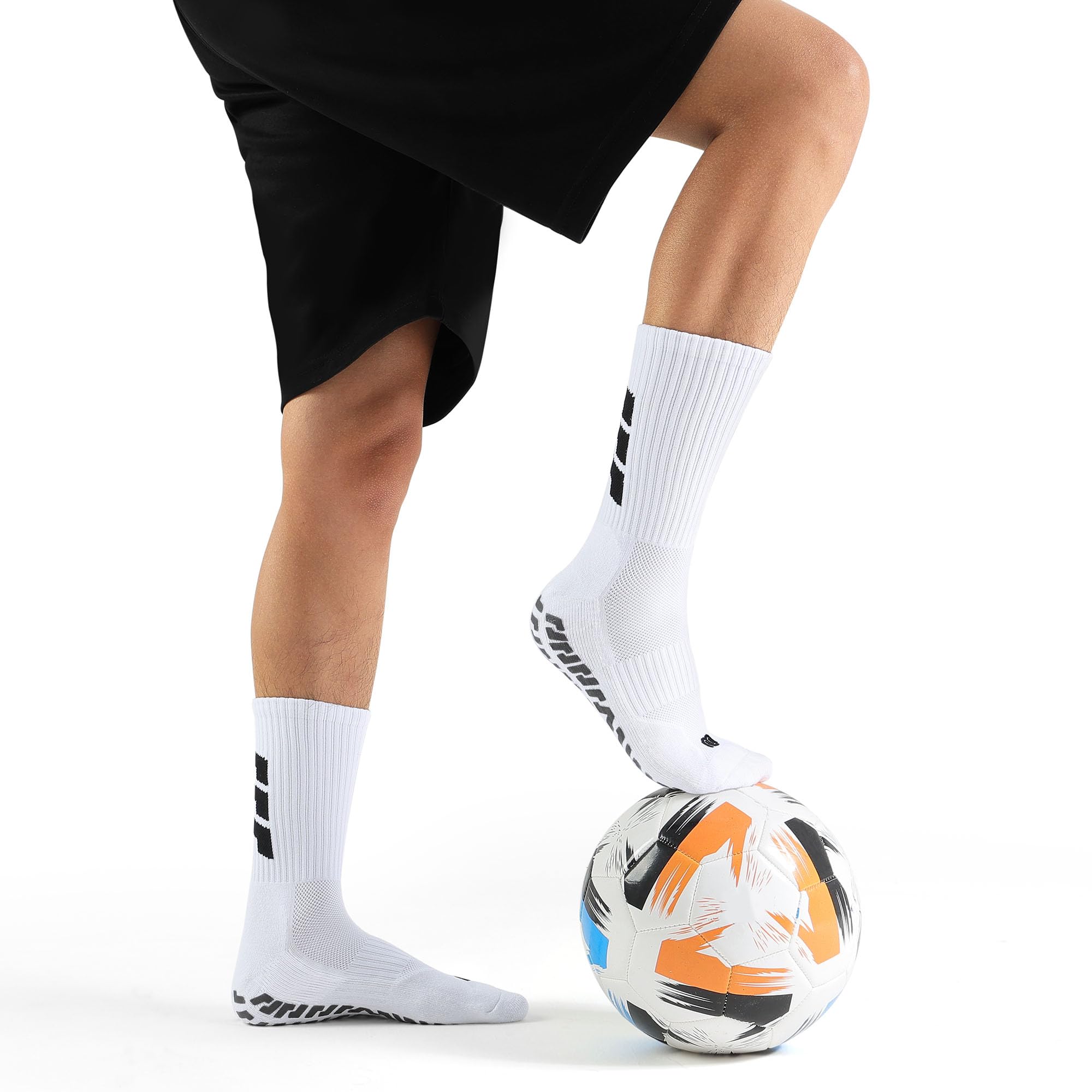 CLOSEMATE 3 Paar Aniti-Rutsch Fußballsocken für Herren Grip Football Socks Sportsocken Rutschfeste Sneakersocken für Basketball Laufen Tennis Pilates Yoga 43-46 Weiß L 2