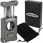 Hammersmith Beast V-Cut Cigar Cutter with Built-in Pull-Out 8mm Punch Cutter, Stainless Steel Blade, Easy Push-Button Spring-Action Release, Perfect Cigar Accessories for Men - Gunmetal Finish