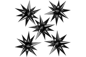 TOTAFAM 60 Pcs Black Star Balloons Explosion 12 Point Foil Cone Balloons Magic Starburst Balloon Large for Wedding Anniversary Backdrop Birthday Party Decorations