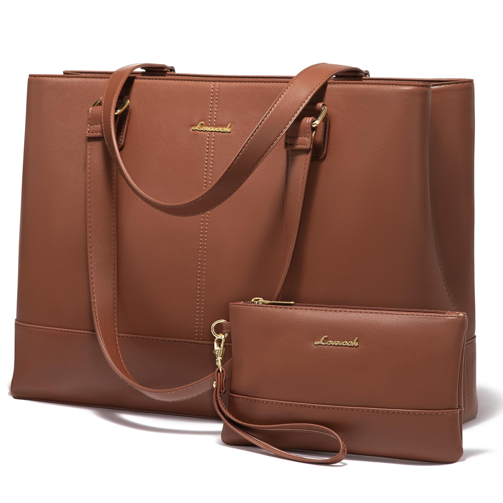Photo 1 of LOVEVOOK Laptop Tote Bag for Women 15.6 Inch Work Bag Leather Laptop Purse with Clutch, Large Computer Briefcase Bag for Office Business Teacher Casual