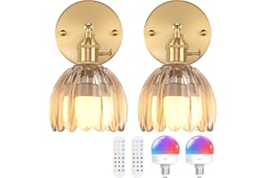 Shenmoyl Vintage Battery Operated Wall Sconces Set of 2 with Amber Tulip Glass Lampshade Wireless Rechargeable Battery Powere