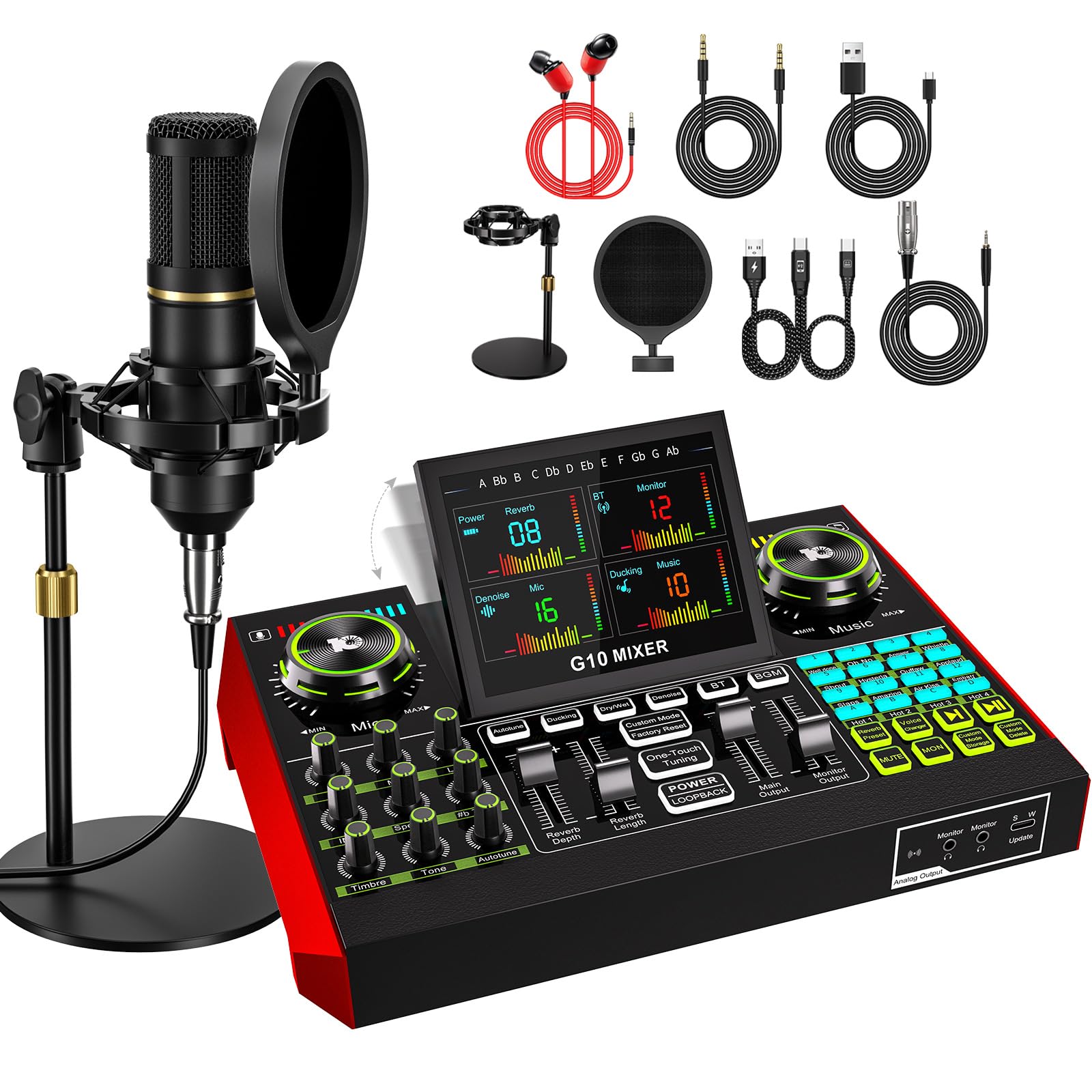 Photo 1 of Podcast Microphone Bundle with Live Sound Card Audio Mixer, Podcast Equipment Bundle with 3.5mm BM800 Microphone for Pc/Youtube Live Streaming Singing Gaming, Sound Board with Voice Changer, Denoise