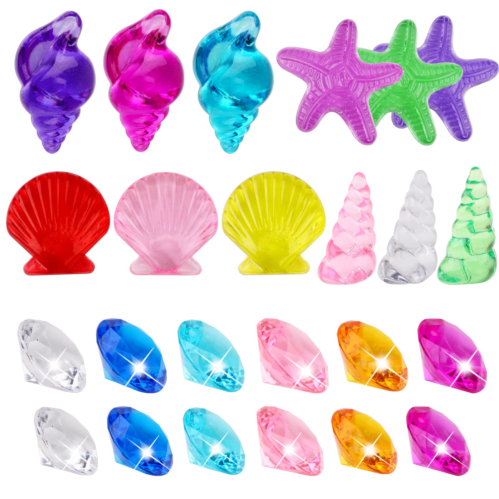Toyhood 24pcs Ocean Theme Sinking Diving Gem Pool Toy, Crystal Acrylic Diamond Gemstones, for Underwater Swimming Summer toys Kids Educational Toys, for Beach Pool Water Park, Random colour