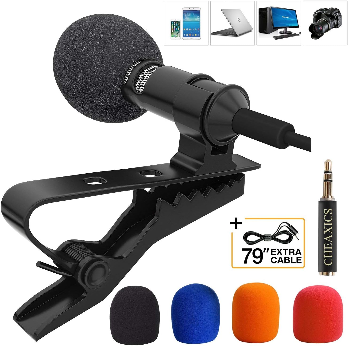 Lavalier Lapel Microphone,Microphone Kit with Easy Clip On System for iPhone,Ipad,all Smartphones, PC,DSLR,Camcorder,YouTube, Interview,Video,Conference,Noise Cancelling Mic