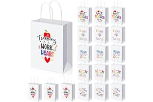 PerKoop 36 Pcs Teacher Appreciation Gift Paper Bag with Handles, Thank You Teacher Kraft Treat Present Bags for Teacher Appreciation Week, Birthday, Christmas Supplies (White)