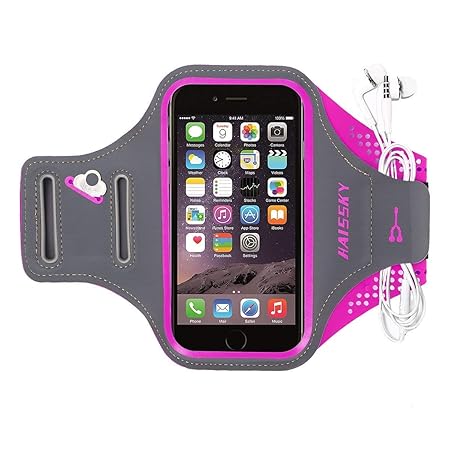HAISSKY Schweißfest Sport Armband Universell Handyhülle iPhone,Joggen Radsport Fitness Arm Tasche -Mit Schlüsselhalter,Kabelf
