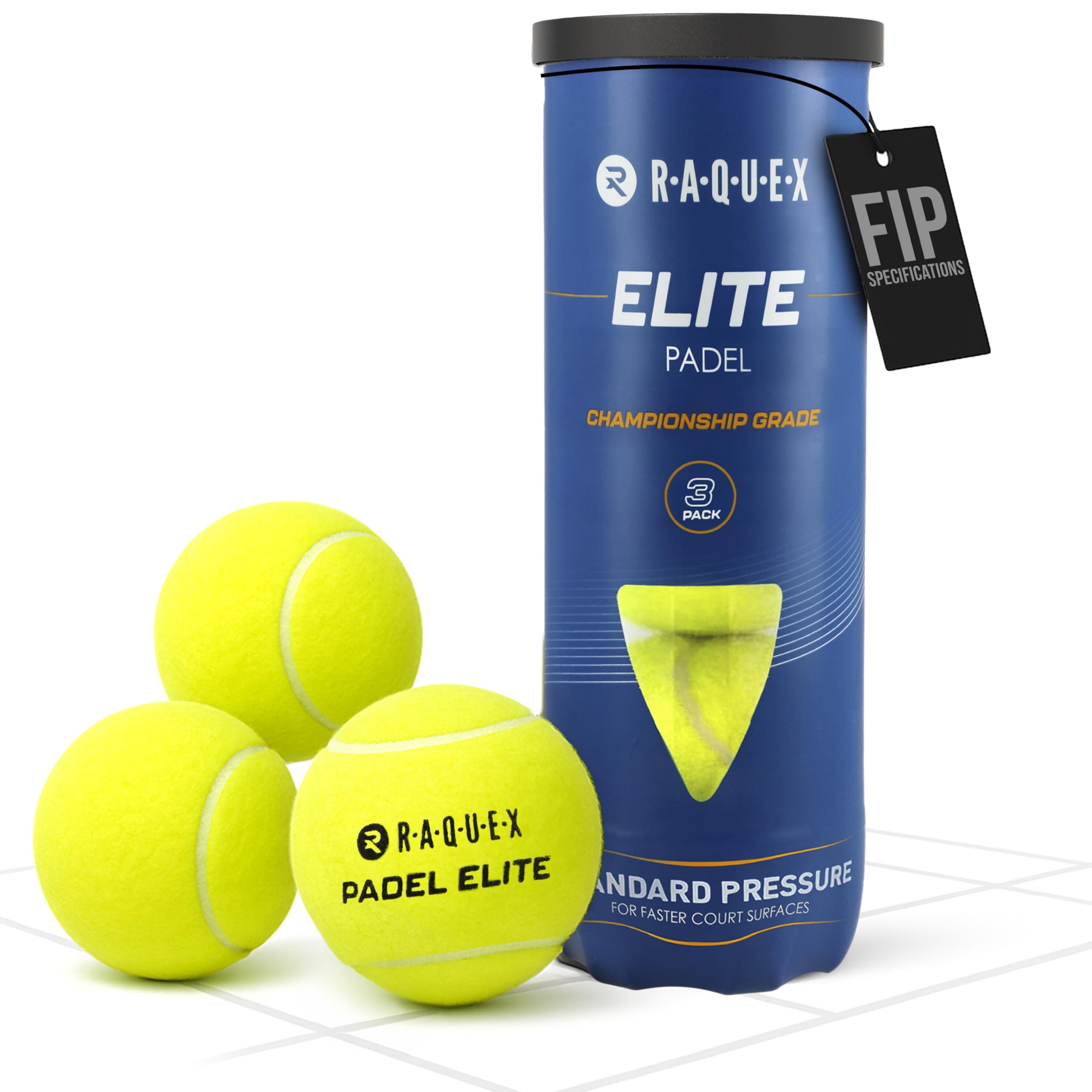 Raquex Elite Padel Balls – 3, 6, 9 or 120 Balls - Two Pressure/Speed Options - For All Court Surfaces - FIP Approved (Elite)