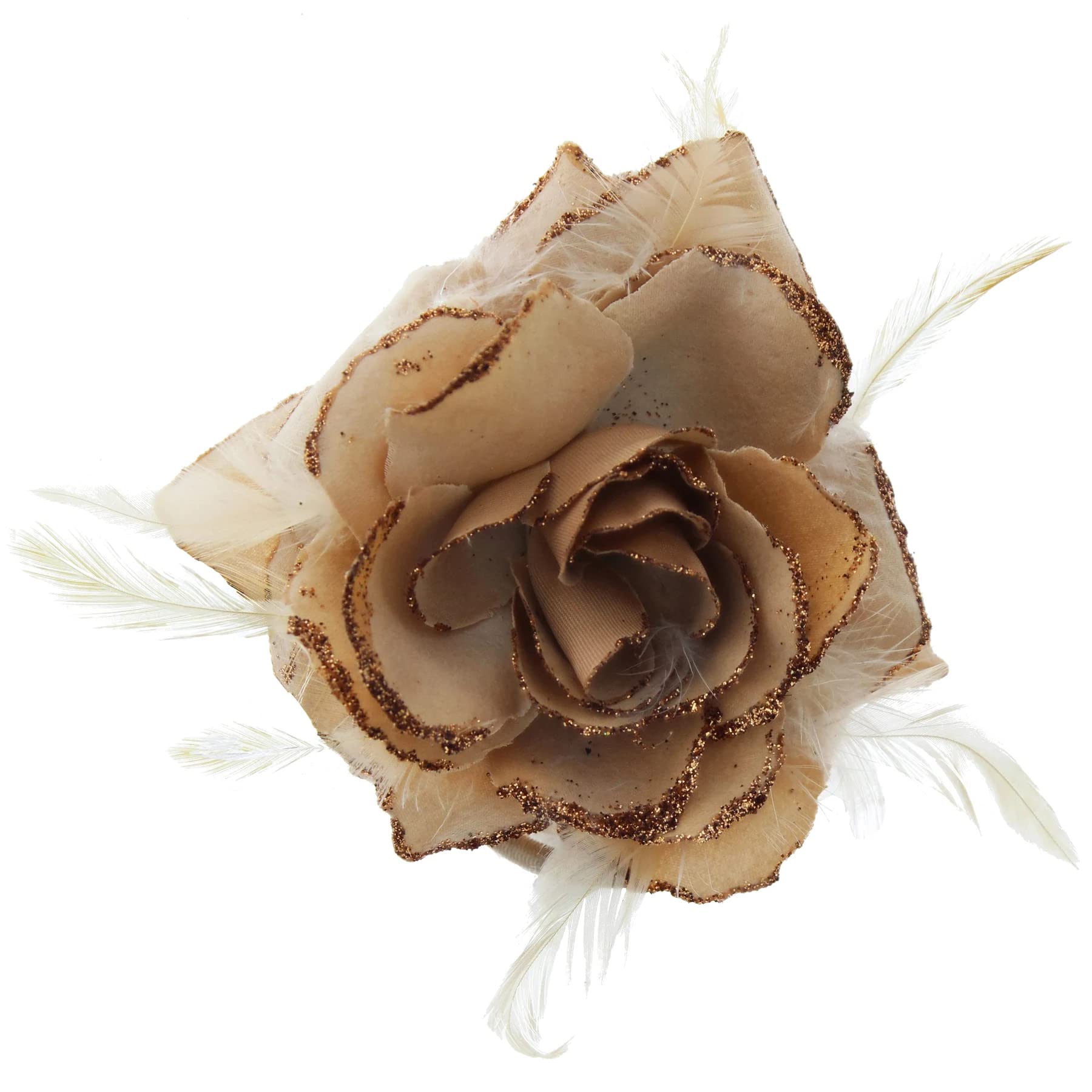 Topkids Accessories Rose Flower Hair Clip Hairband Floral Corsage Fascinator Hair Band Aligator Beak Grip for Women & Girls Wedding Prom Party Special Occasion (Beige)