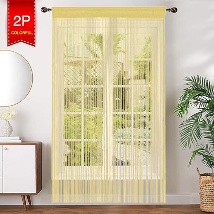 Aizesi 2 Pièce Rideau Fil 90x200rideau Jaune Et Gris Salon Anti Insecte Mouche Moustique Pour Chambrecuisinefenetreportepatiomariagecaférestau