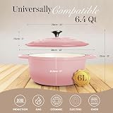 Nuovva Enamelled Cast Iron Dutch Oven 6.4 Qt Pink Ceramic Pot Lid 28cm view 2