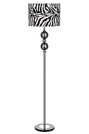 Premier Housewares 2 Circle Chrome Floor Lamp With Zebra Print