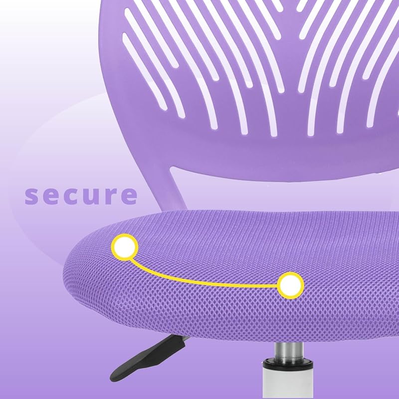 Silla de Escritorio para niños, Silla giratoria de Altura Ajustable con diseño de Respaldo de Agujero pequeño, Adecuada para Dormitorio de niños o Sala de Estudio, Color Morado — foto 6 de 8
