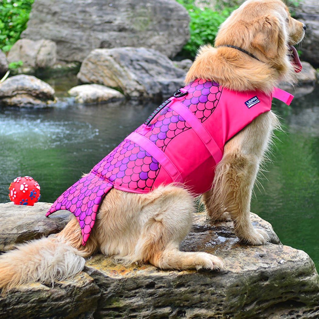XIAOYU Dog Life Jacket, Adjustable Pet Life Preserver Safety Dog Swimming Pool Vest